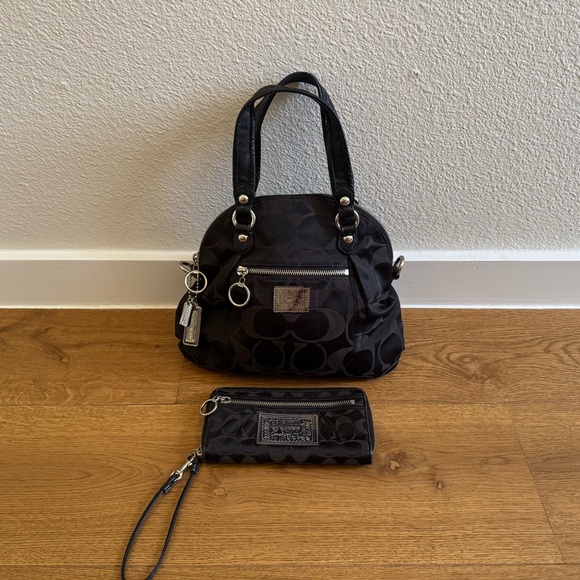coach poppy Monogram tote bag and wallet set Black canvas - Picture 1 of 11